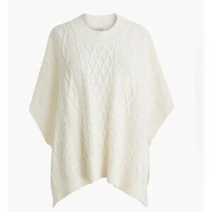 J. Crew Factory NEW Ivory Fisherman Cable-Knit Poncho Sweater One Size BW669